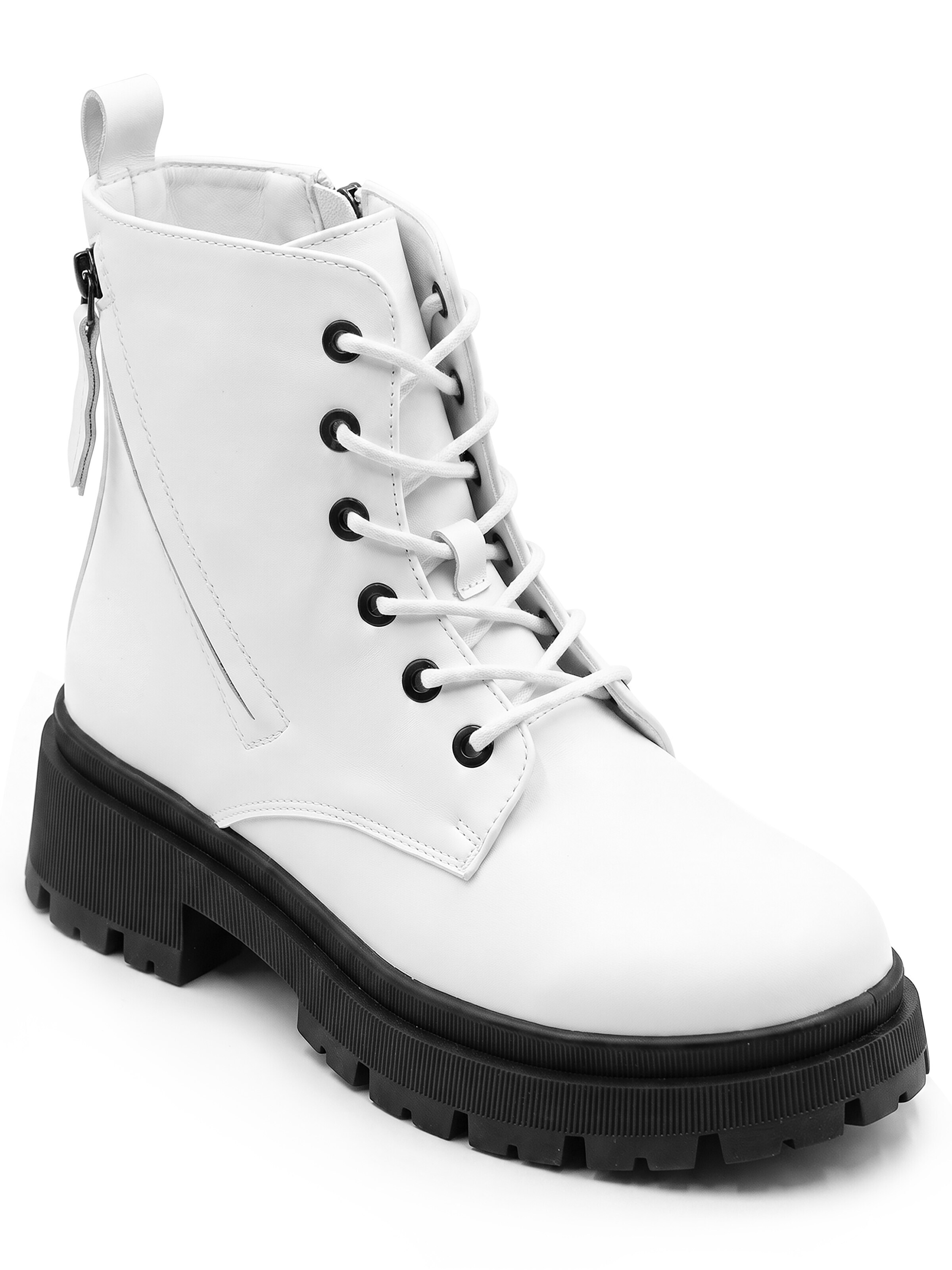 Lucky Z Booties 'Side Zip Lace Up Boots' in White: front