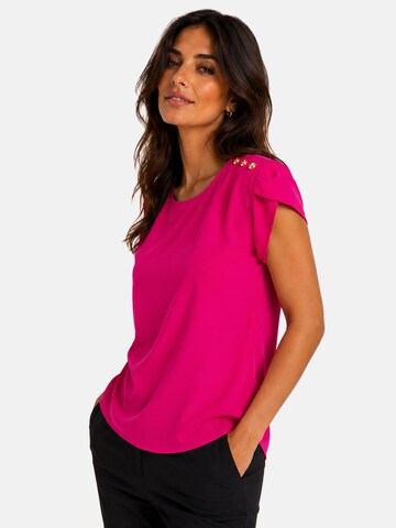 REGINA FASHION Blouse 'Short Sleeve Blouse with Decorative Shoulder Buttons' in Roze