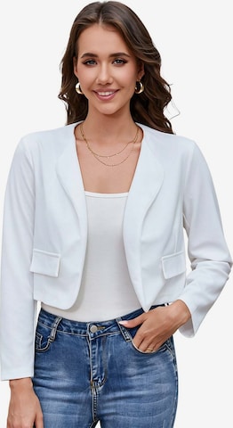 KoJooin Marynarka 'Damen Kurzjacke ohne Kragen mit langen Ärmeln und abgerundetem Saum Lässiger, vielseitiger Cardigan' w kolorze biały: przód
