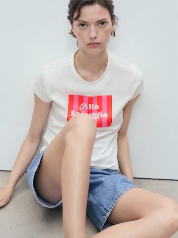 MANGO Тениска 'ILLUSTRA' в бяло: отпред