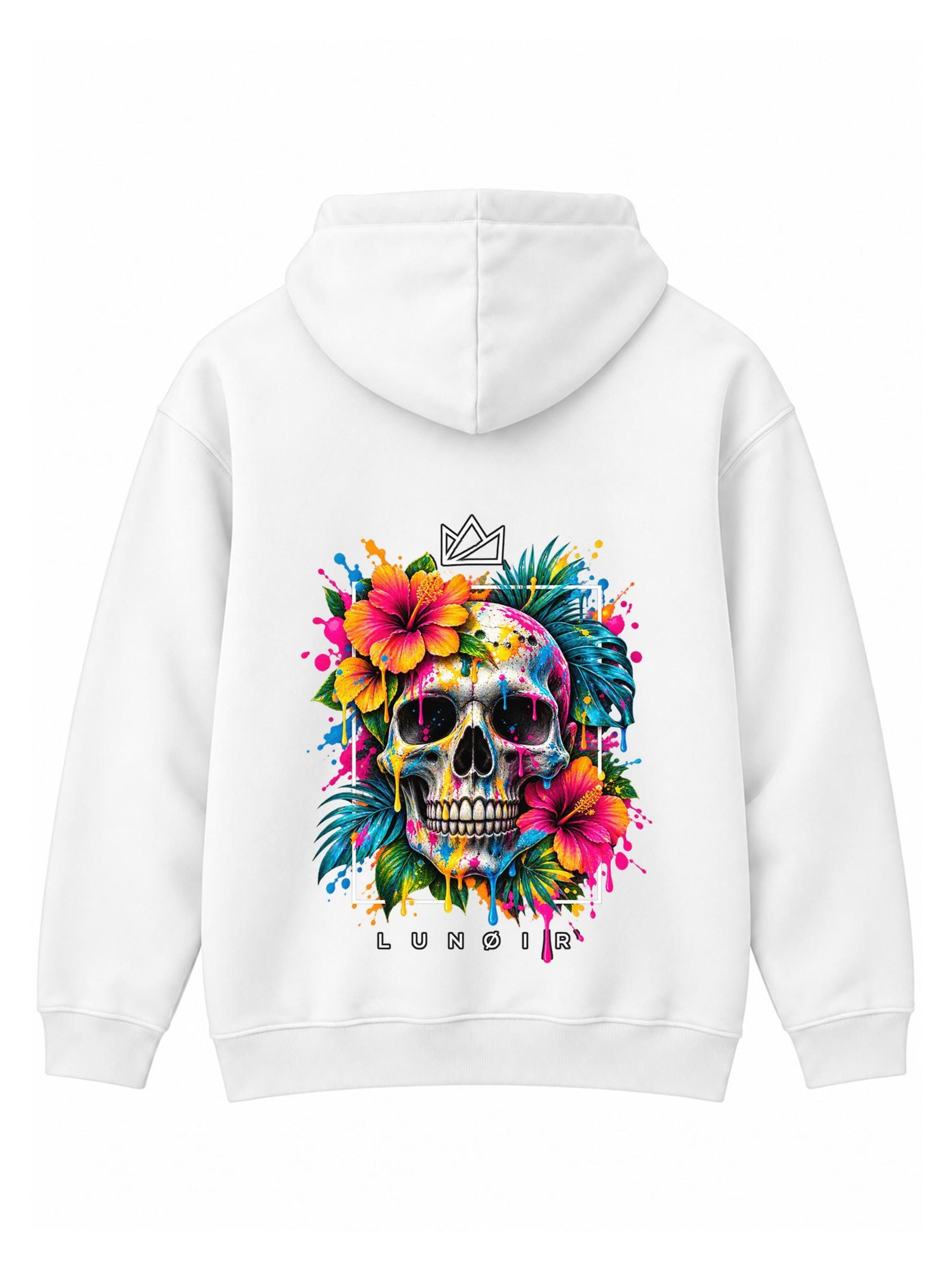 LUNØIR Studio Mikina 'Tropical Riot – Bloom Skull' – bílá: přední strana