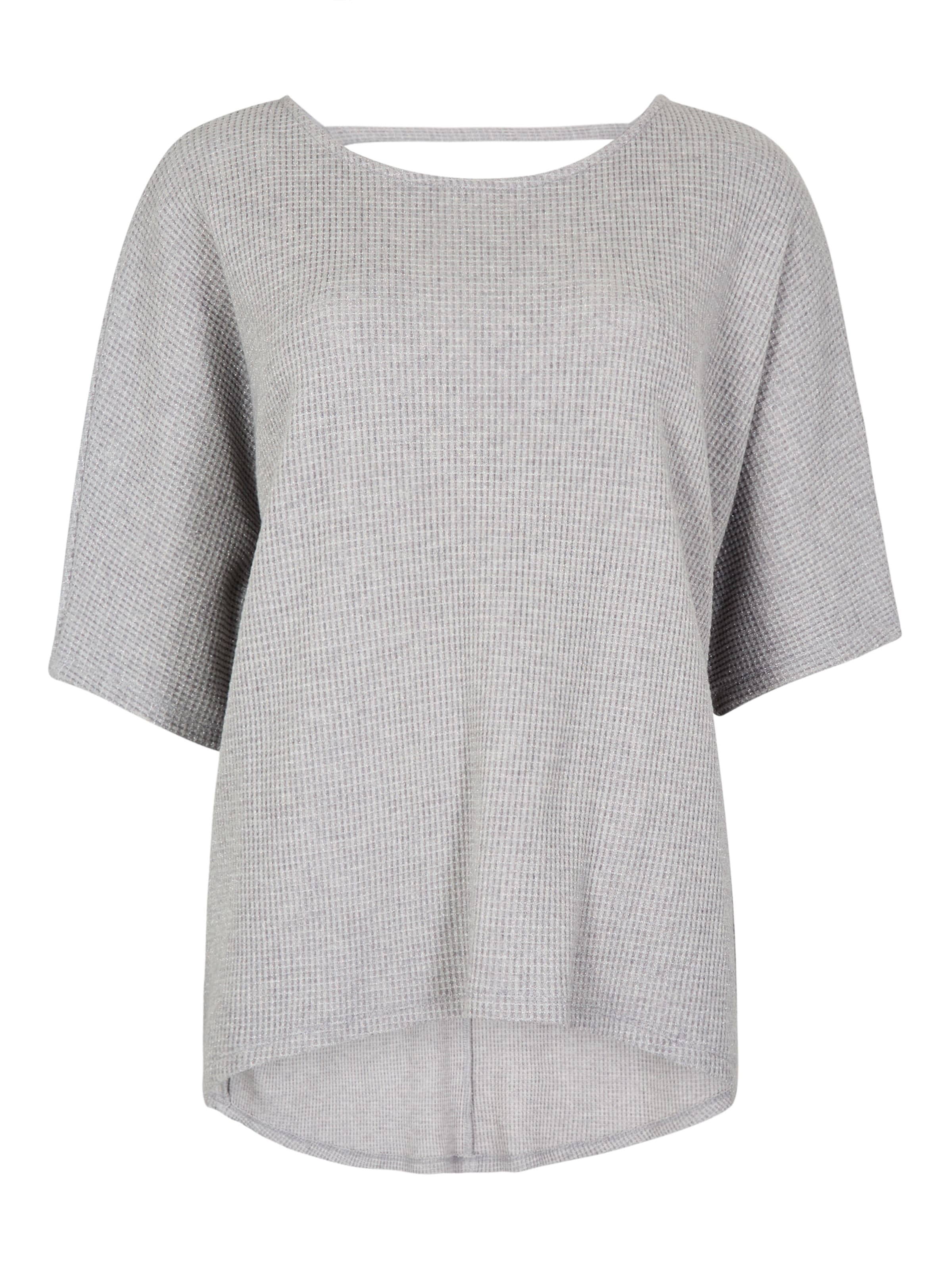 Apricot Metallic Sparkle Waffle Knit Cut-Out Top ' ' in Grau: Vorderseite