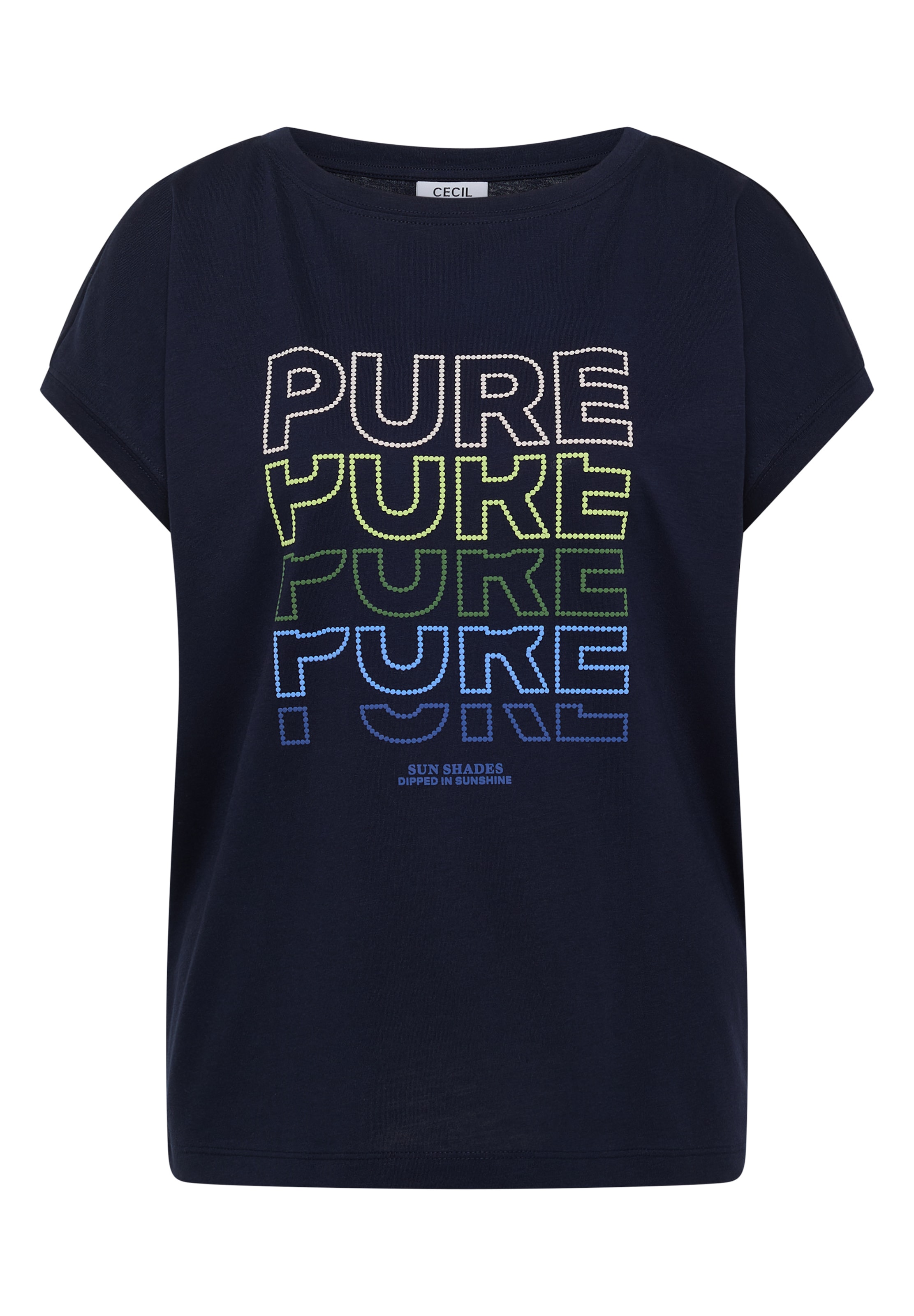 CECIL T-Shirt mit Boat Neck und Frontprint in Blau: Vorderseite