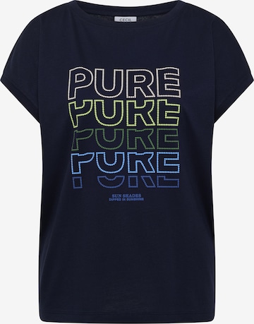 CECIL T-Shirt mit Boat Neck und Frontprint in Blau: Vorderseite