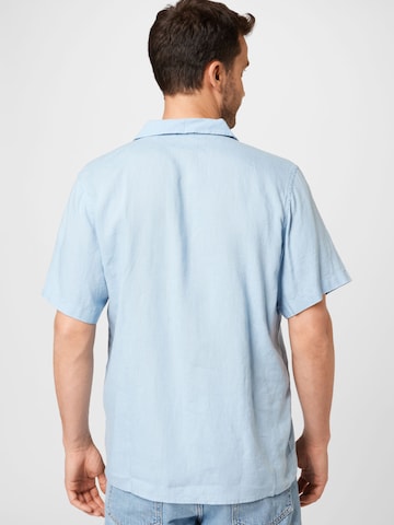 KnowledgeCotton Apparel Regular fit Button Up Shirt 'WAVE' in Blue
