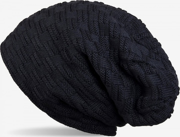 styleBREAKER Mütze 'Feinstrick Beanie mit Flecht Muster und Teddyfleece' in Blau: Vorderseite