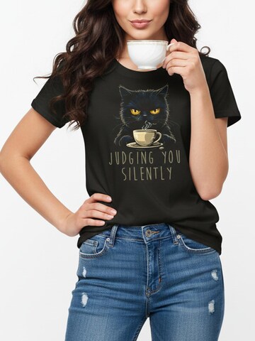 MAKAYA Shirt 'Cat Judging You' in Black