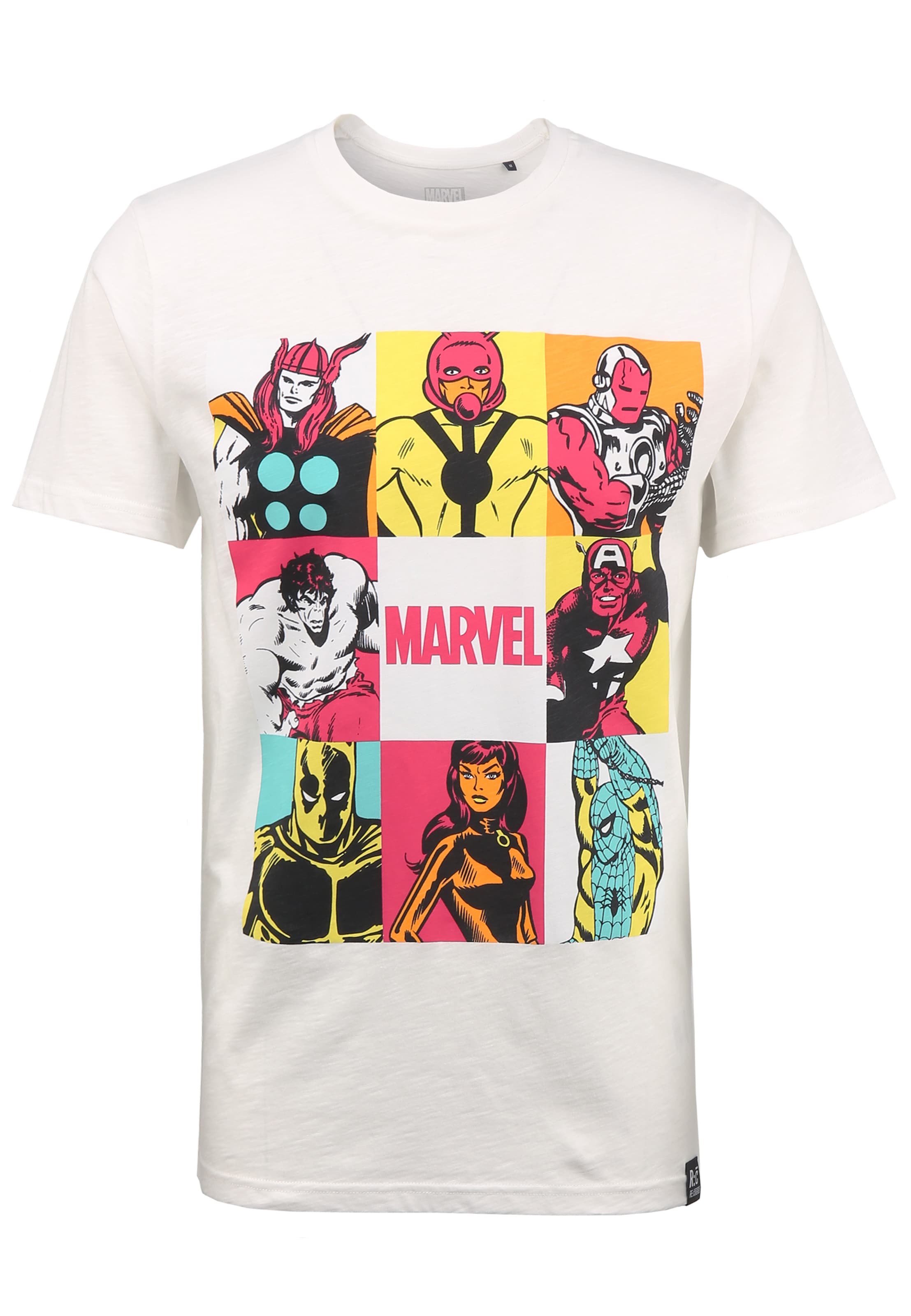 Recovered T-Shirt 'Marvel Characters Pop Art' in Weiß: Vorderseite