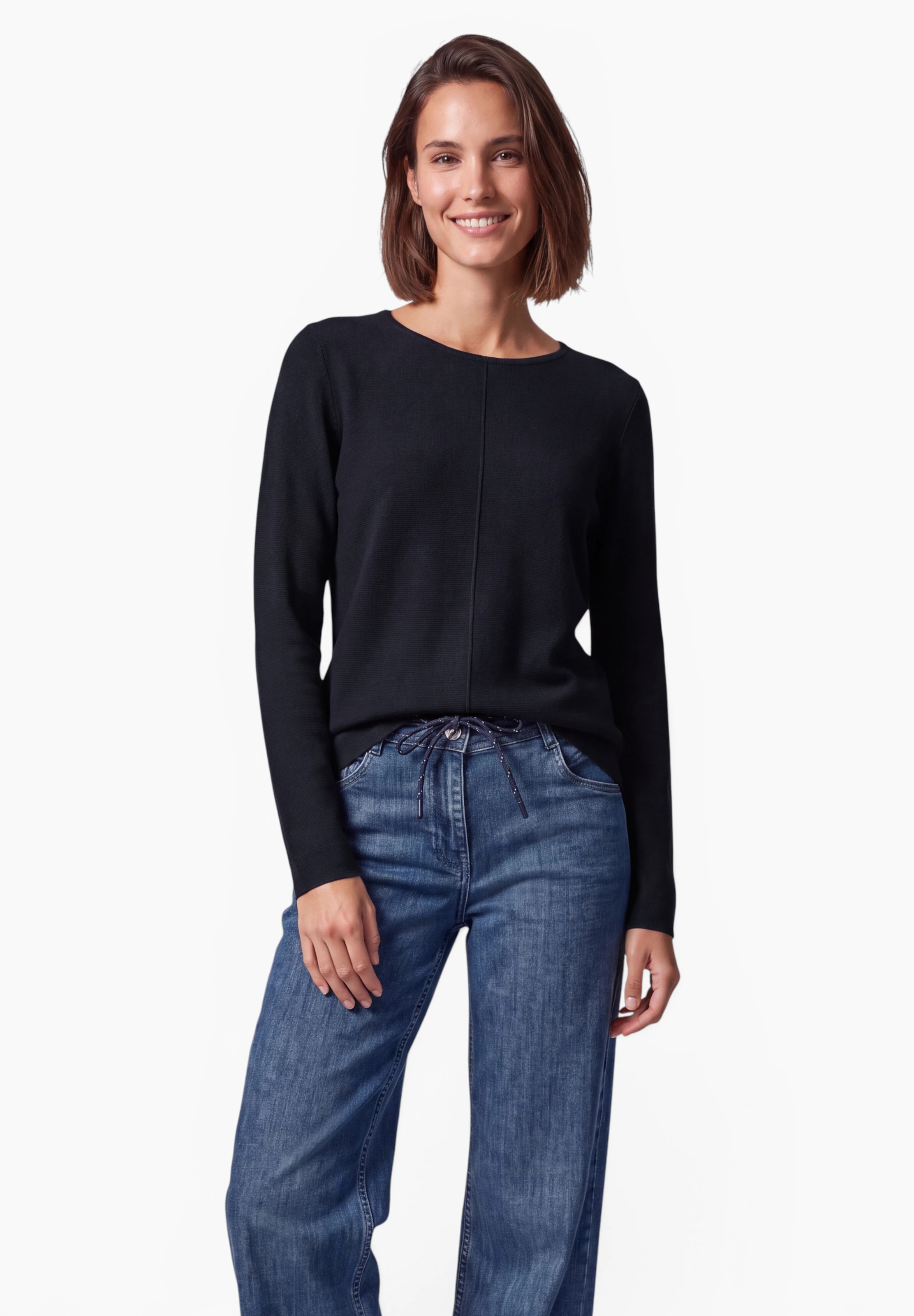 CECIL Langarm Pullover mit Rundhals und Struktur in Blau: Vorderseite