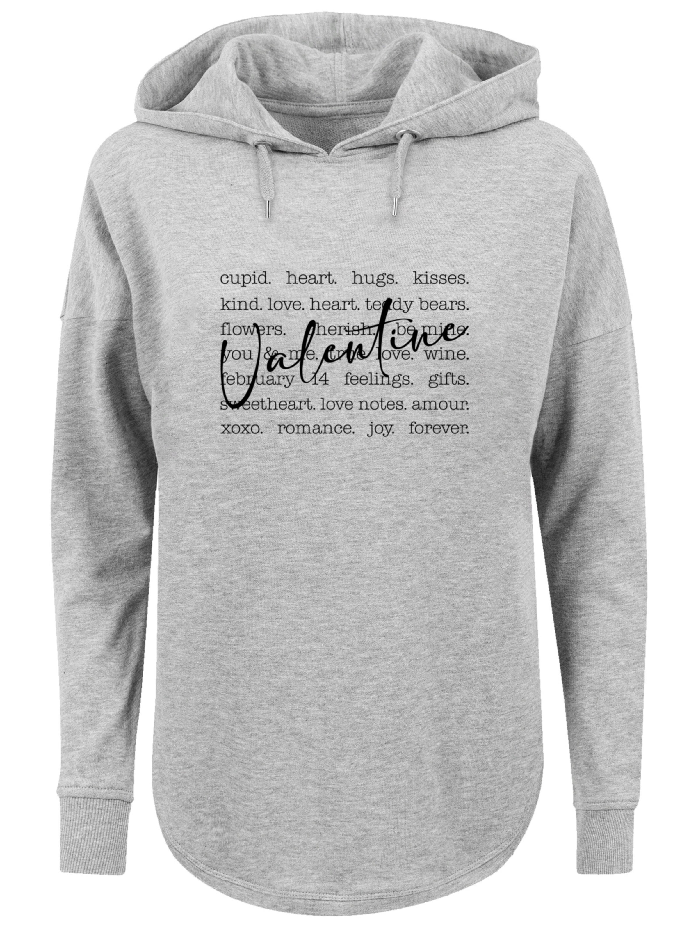 F4NT4STIC Sweatshirt 'Valentine Herz Hugs Kisses Love Flowers Joy' in Grau: Vorderseite