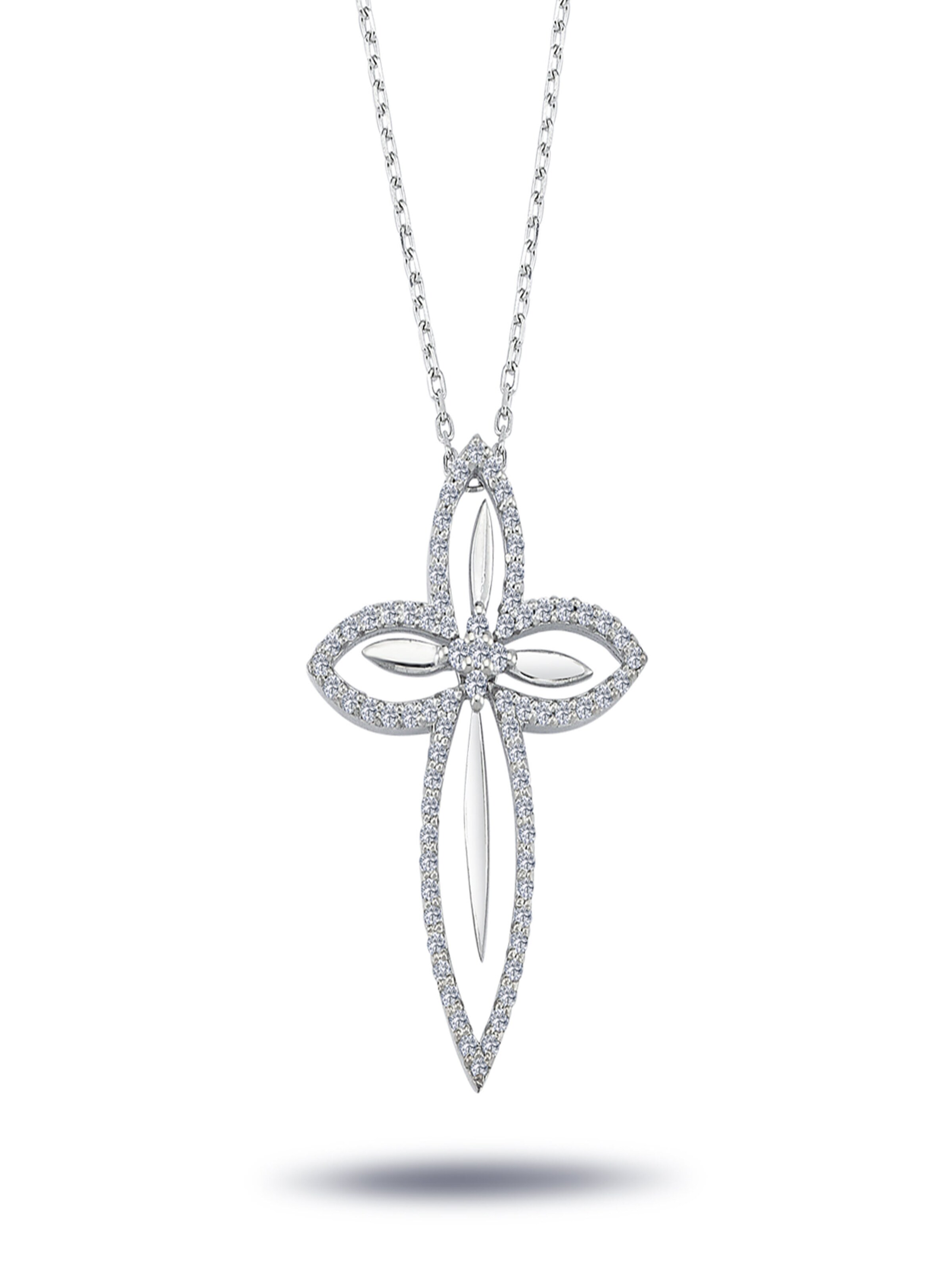 EinStein Diamant Pendant 'Kreuz Anhänger Collier Brillant-Schliff Diamanten in 14 Karat Weißgold' in White: front