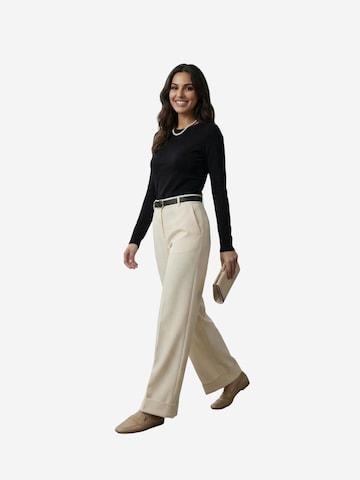 My fashion - Perna larga Calças com vincos em bege