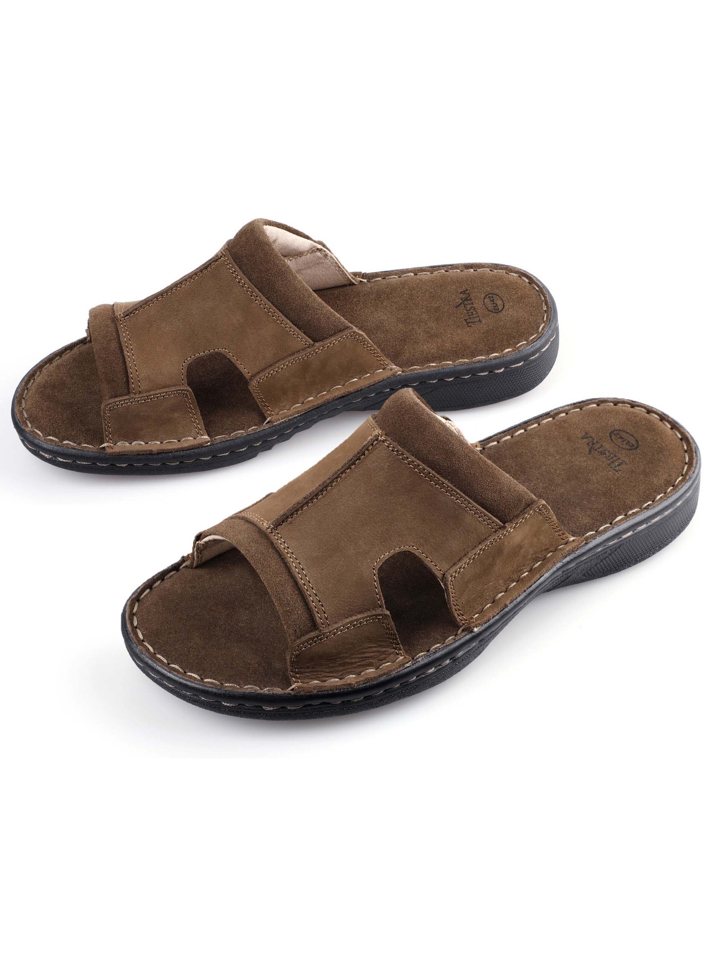 Tiestra Pantolette 'TIESTRA Men's Slippers Comfortable Support Lightweight Summer Leather Sandals Men's Mules for Indoor and Outdoor Use Brown Black'‌‌‌‌‌‌‌ in Braun