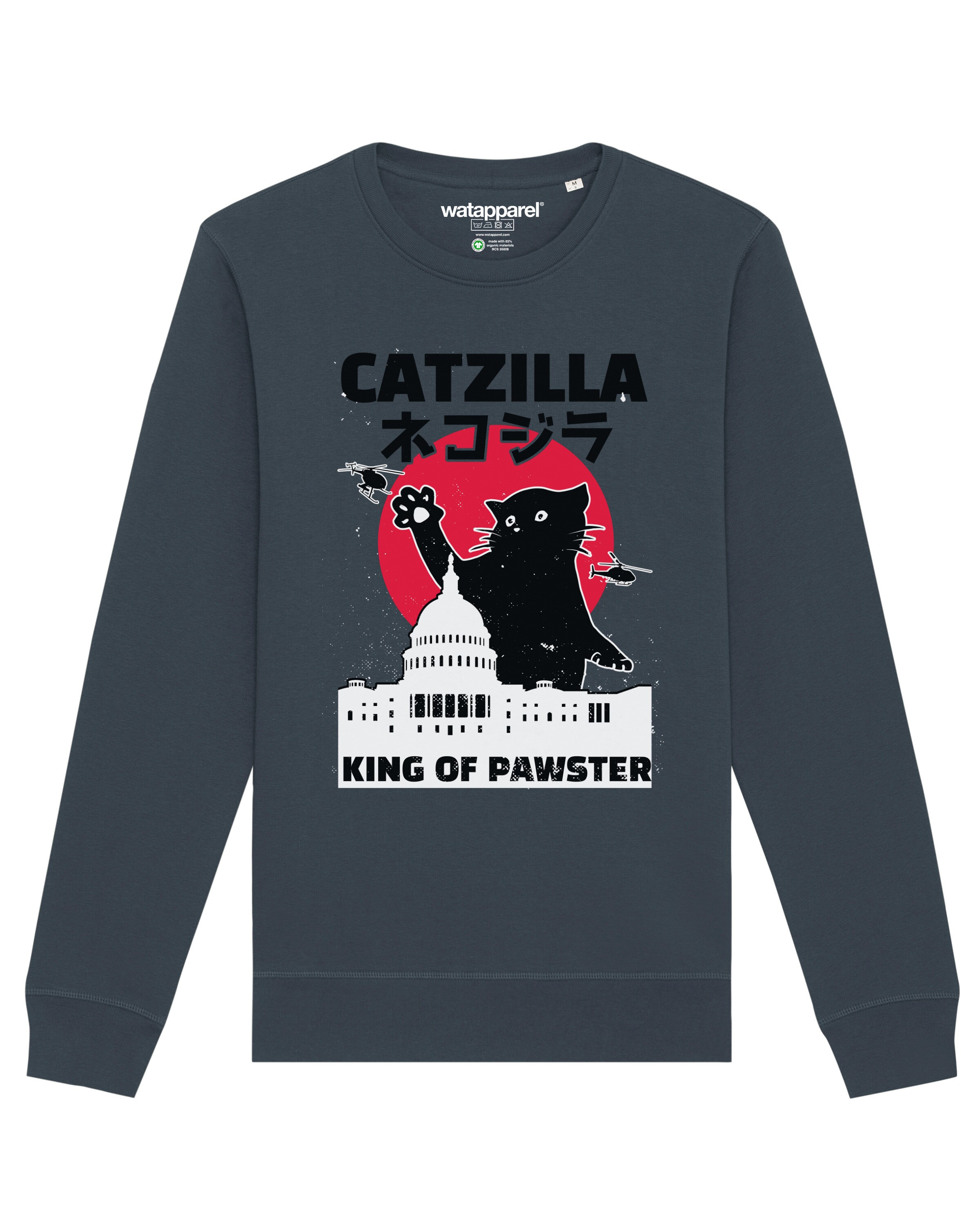 Watapparel Sweatshirt ' Catzilla ' in Grijs: voorkant