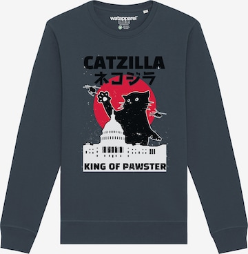 Watapparel Sweatshirt ' Catzilla ' in Grijs: voorkant