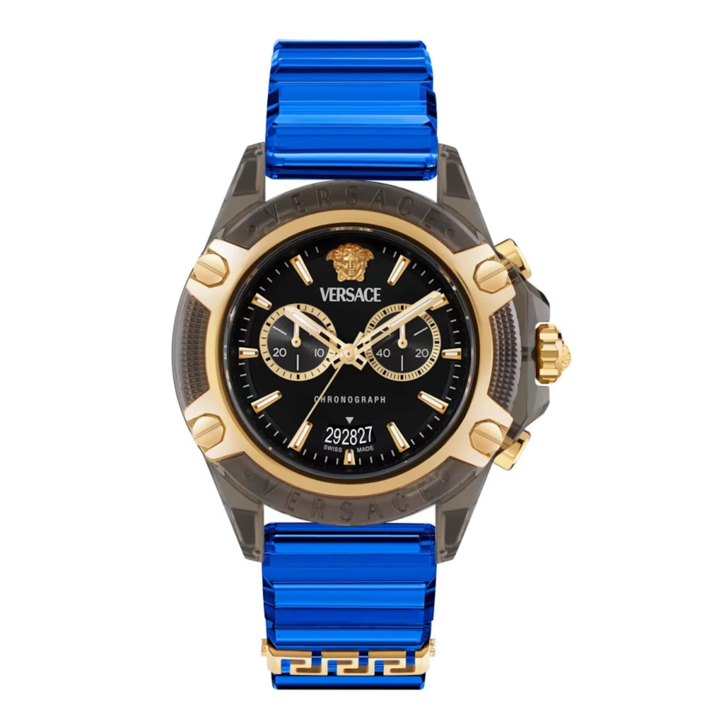 VERSACE Analoguhr in blau / gold / schwarz, Produktansicht