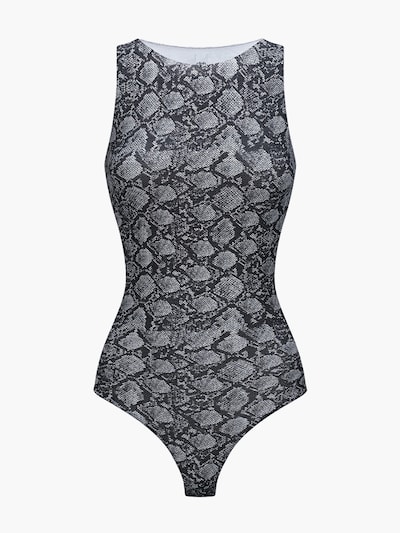 cfab (formerly creamy fabrics) Shapingbody 'Crew Neck Bodysuit String' in grau / schwarz / weiß, Produktansicht