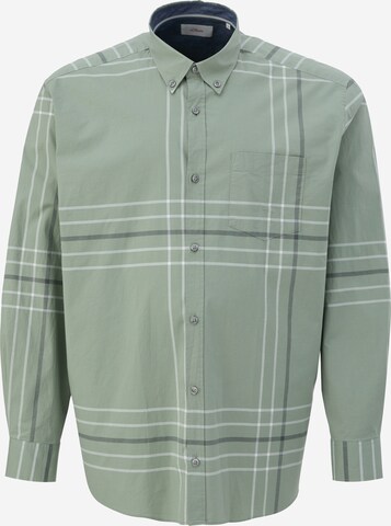 s.Oliver Men Big Sizes Slim fit Button Up Shirt in Green: front