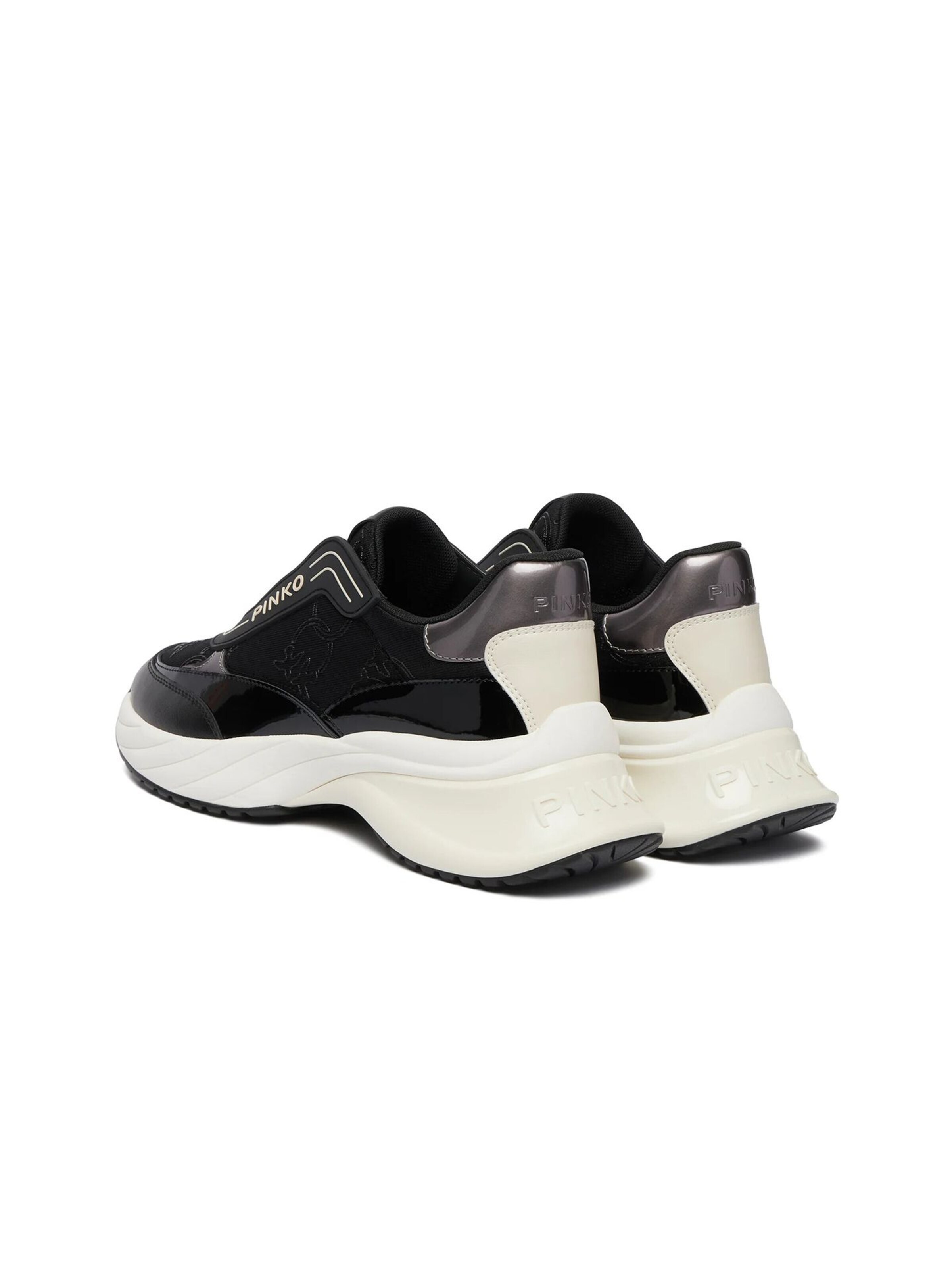 PINKO Sneakers laag 'Ariel 19 - Sneaker Calf Leather/Patent/Monogram Net' in Zwart
