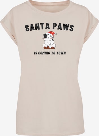 F4NT4STIC Shirt 'Santa Paws Christmas Cat' in Beige: voorkant