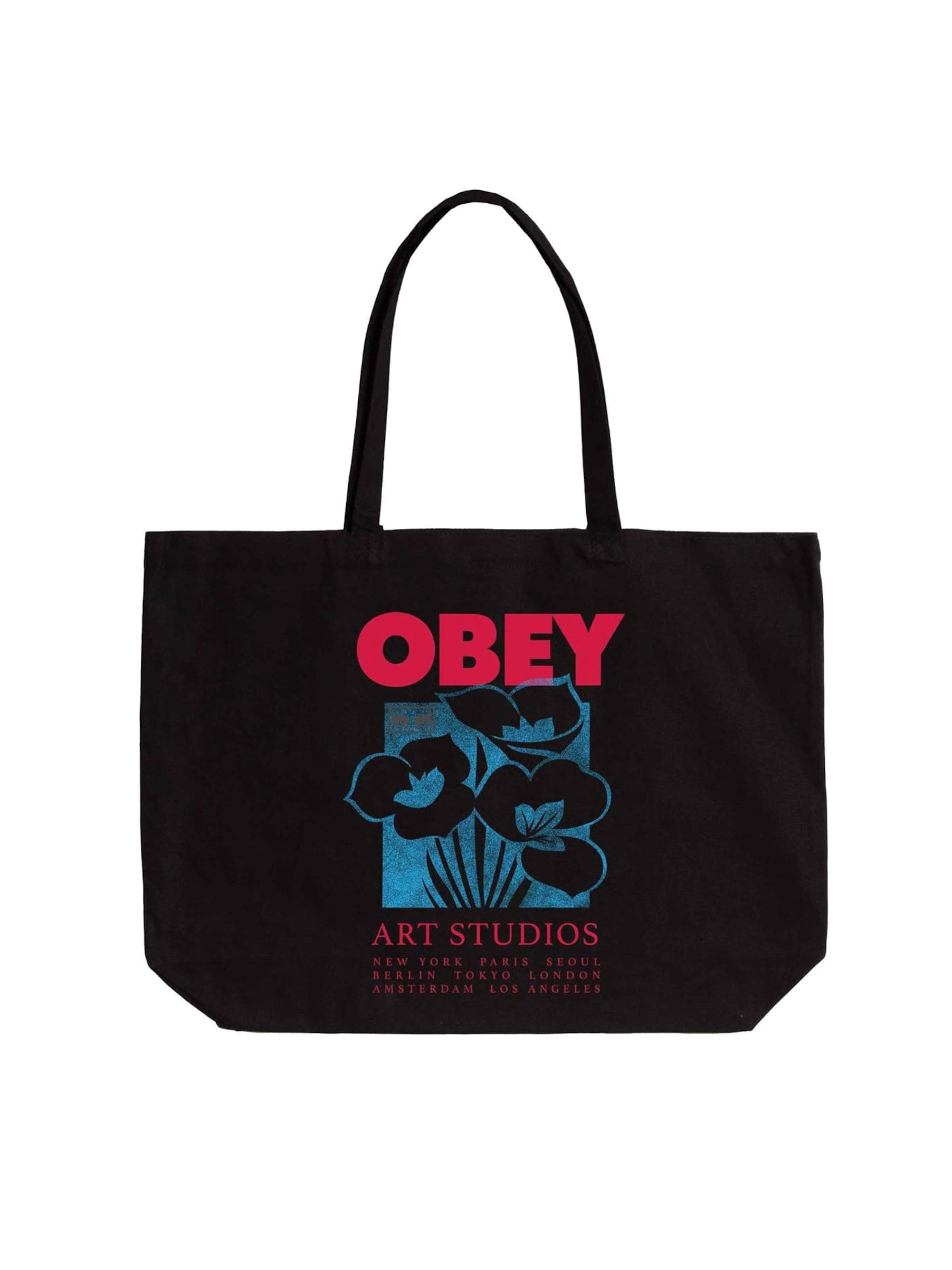Shopper 'Art Studio Flowers Tote Bag Black' di Obey in nero: frontale