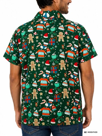 King Kameha Regular Fit Hemd 'Christmas Gingerbread'‌‌‌‌‌ in Grün