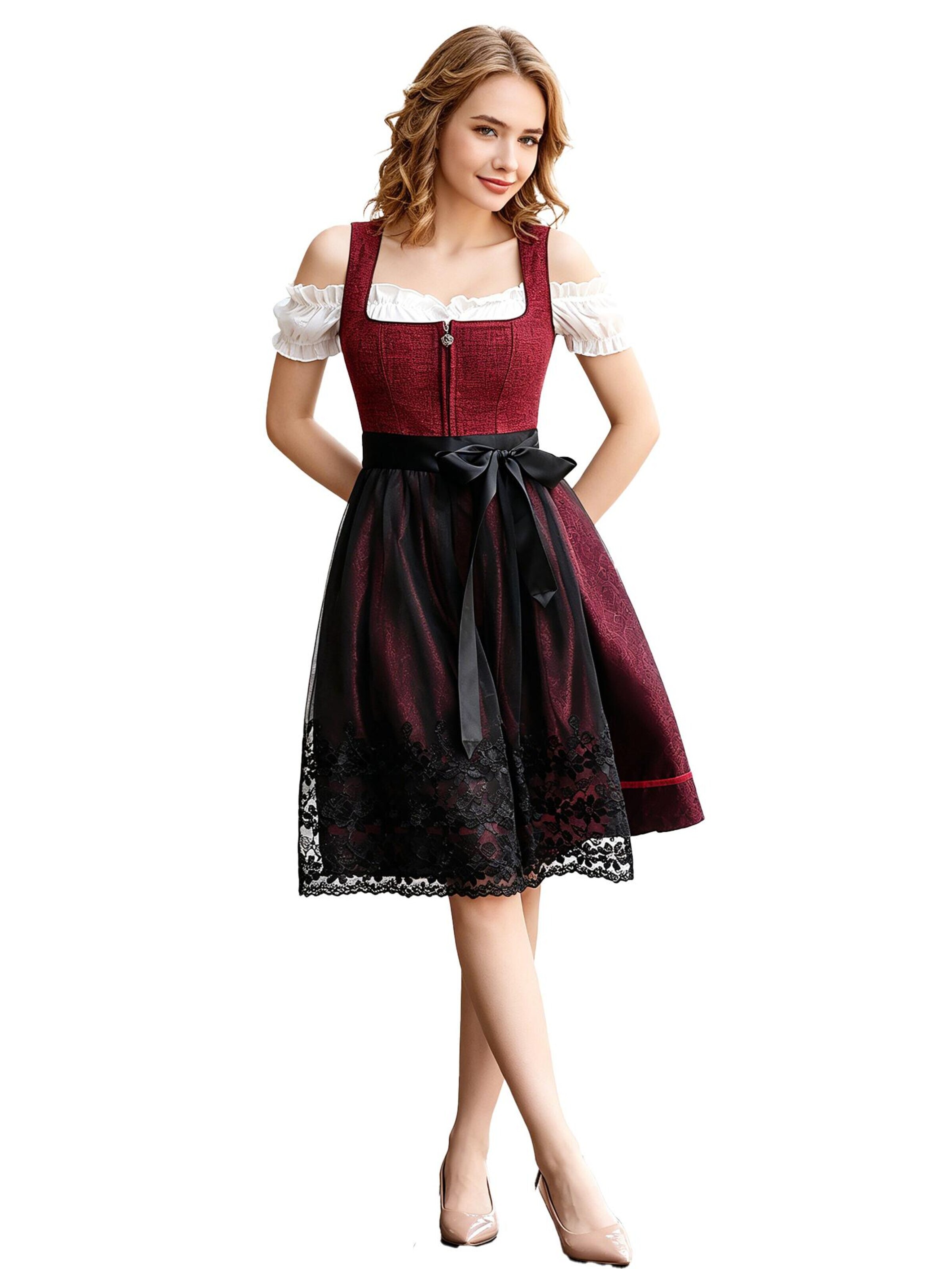 KoJooin Dirndl 'Damen Dirndl Zweiteiler für Bierfest & Karneval bayerische Festmode für Oktoberfest & Volksfeste' w kolorze czerwony