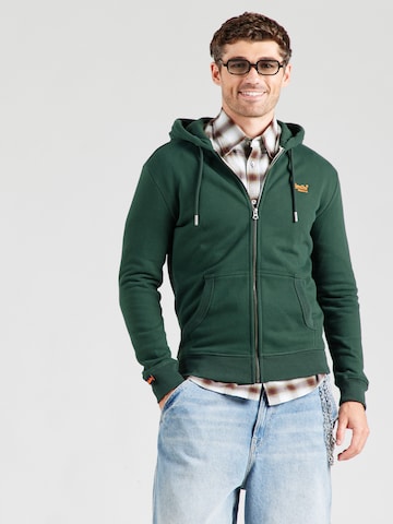 Superdry Кофта на молнии 'Essential' в Зеленый: спереди