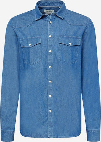 !Solid Button Up Shirt in Blue: front