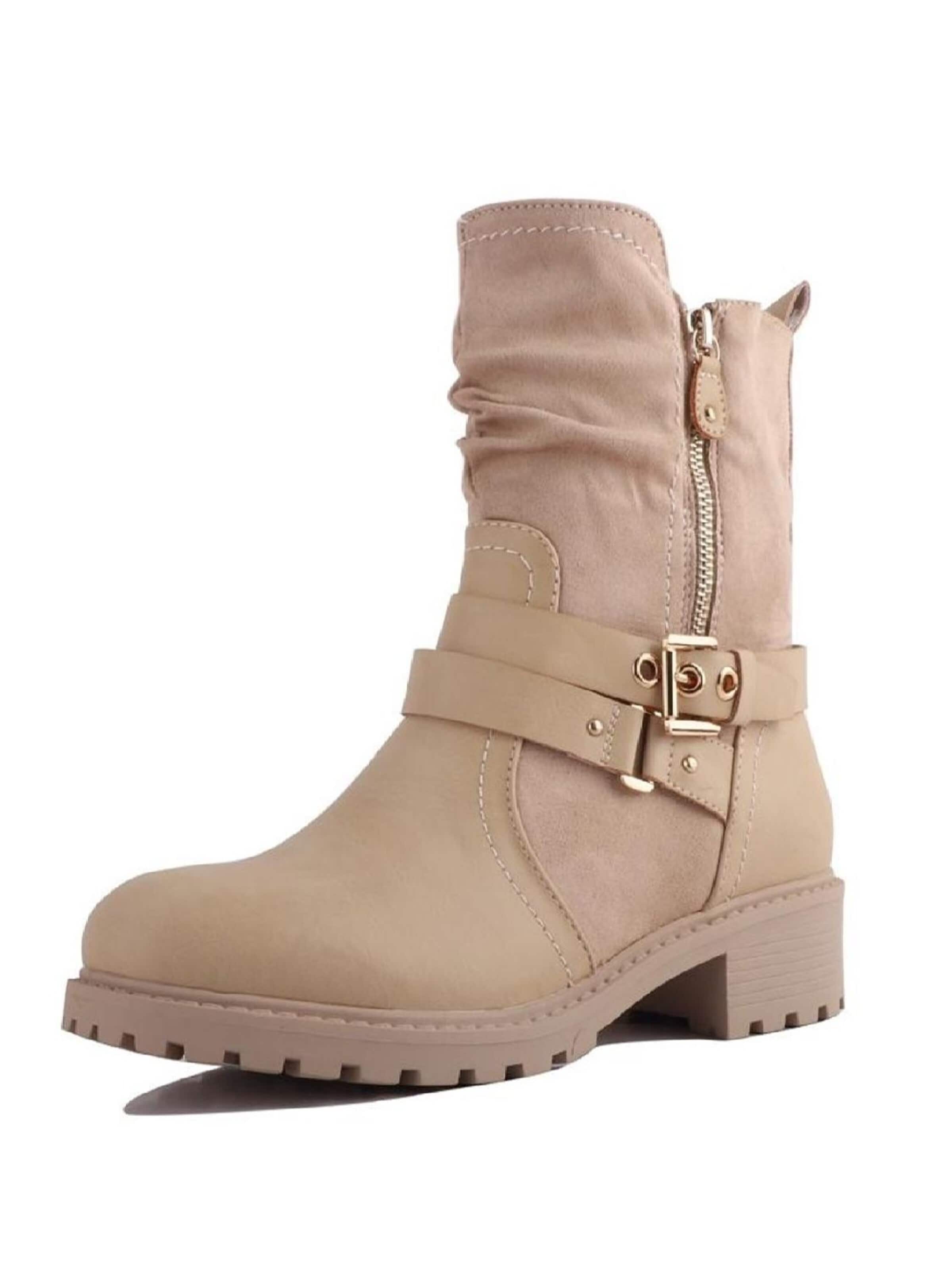Pogolino Boots 'Damen Stiefeletten Biker Boots 2520' in Beige: front