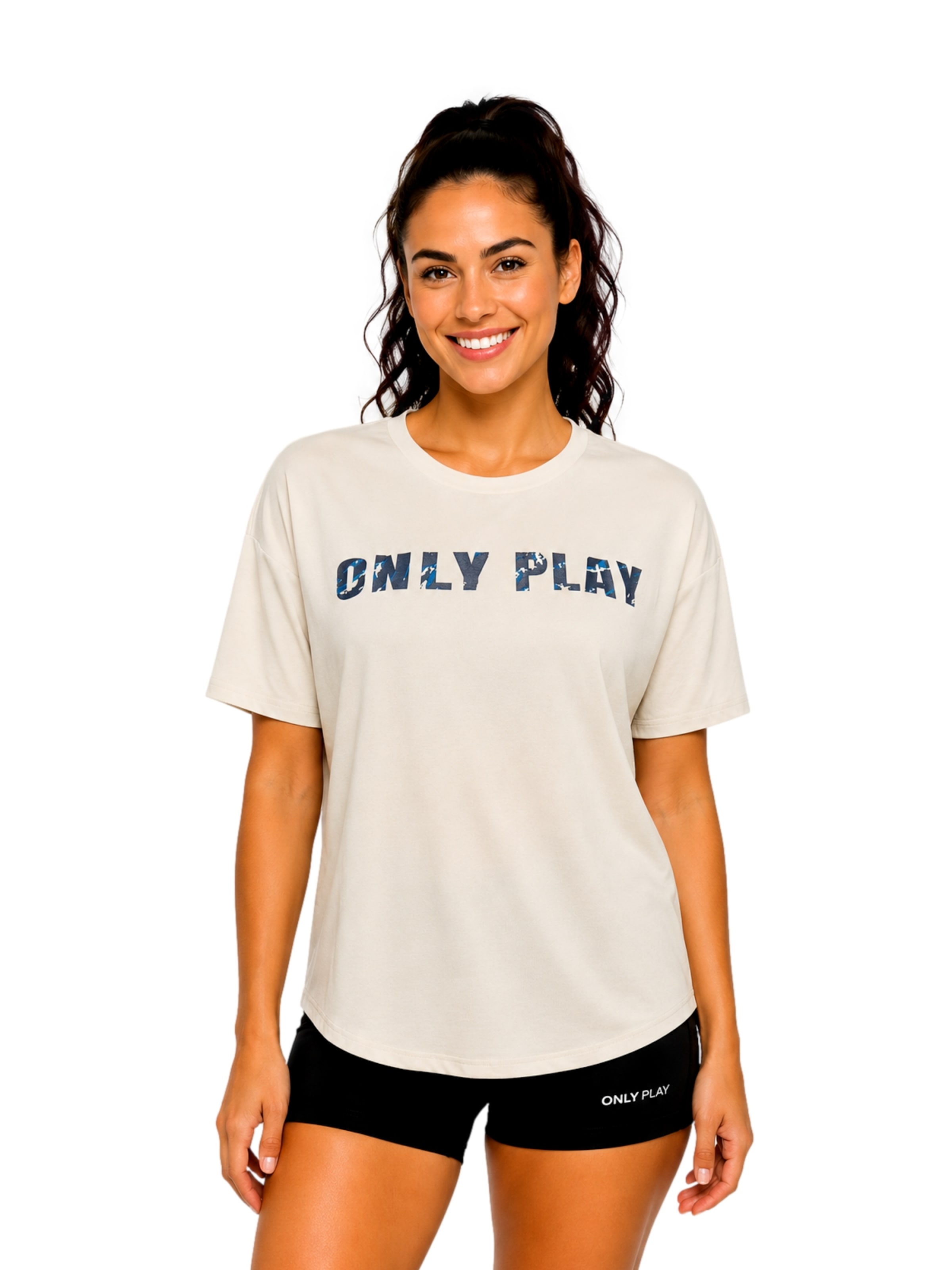 T-shirt fonctionnel 'Font' ONLY PLAY en beige : devant