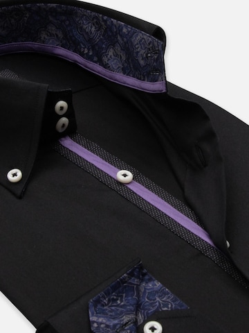 7Camicie Slim fit Zakelijk overhemd 'Roma Iconic Satin Man Shirt Black' in Zwart