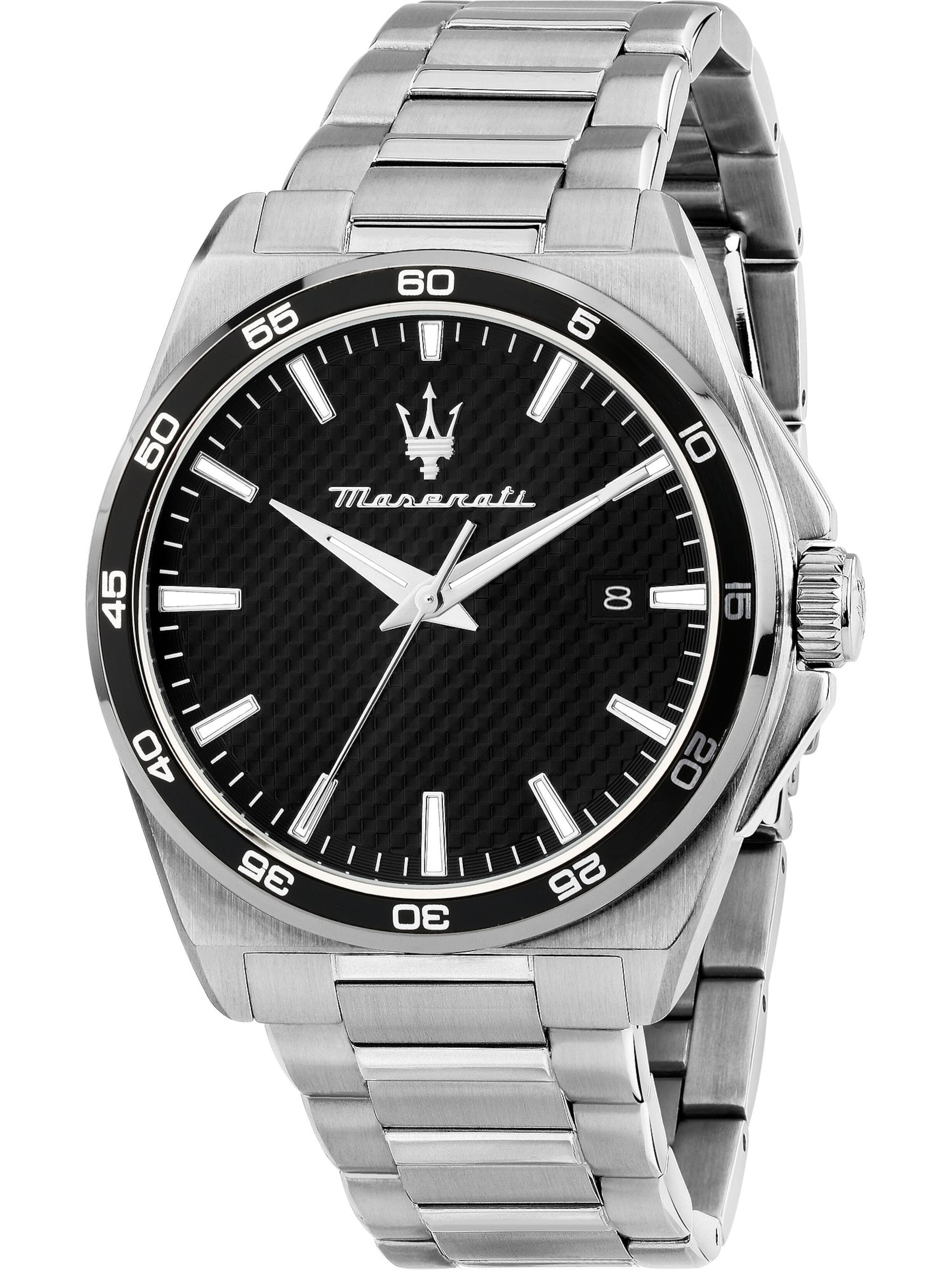 Maserati Analoguhr in Silber: Vorderseite