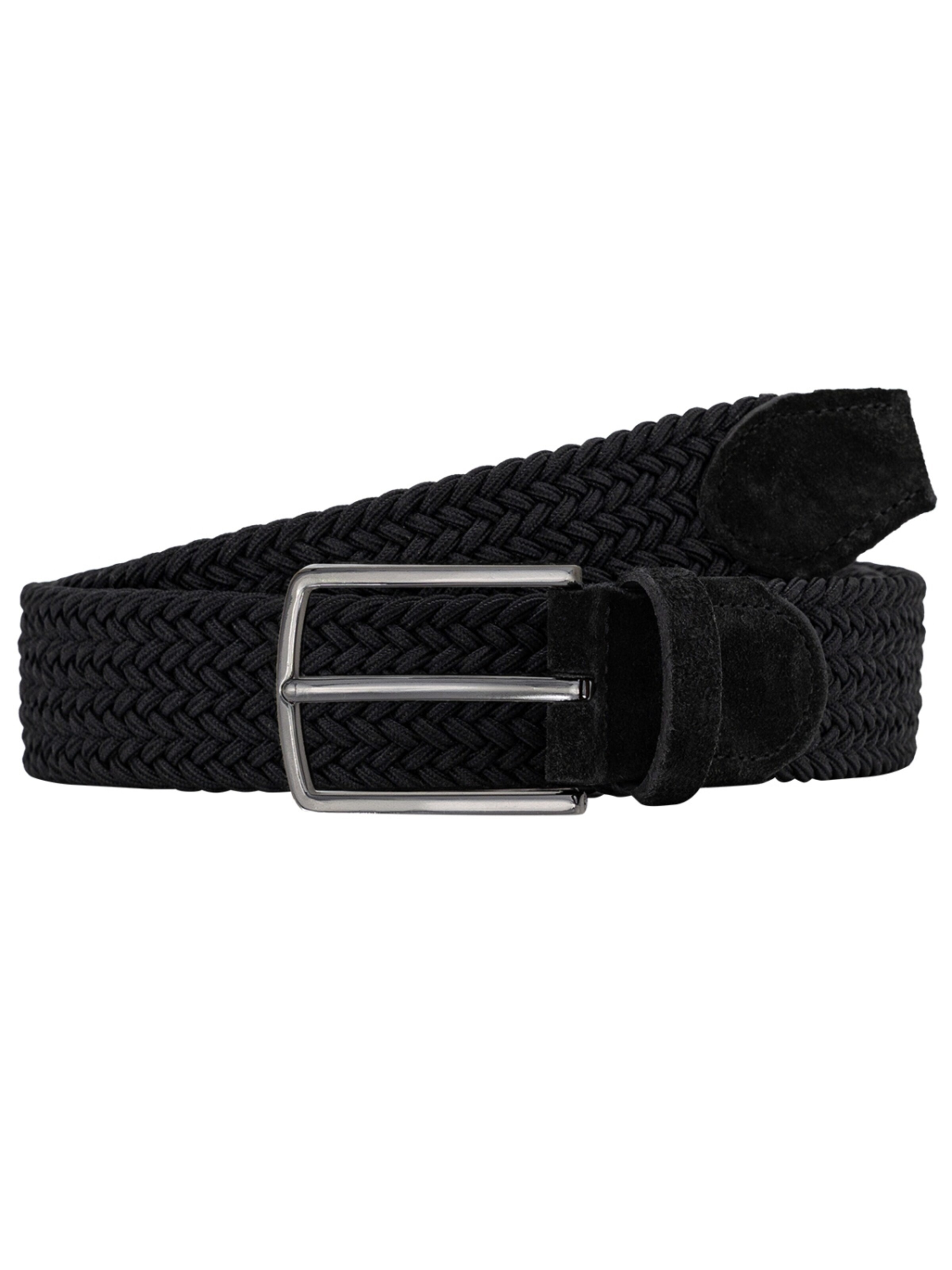 Lindemann Gürtel 'LINDENMANN Herren Flechtgürtel – Schwarz – Elastischer Stretchgürtel mit Veloursleder-Details'‌‌‌‌‌‌‌‌ in Schwarz: Vorderseite
