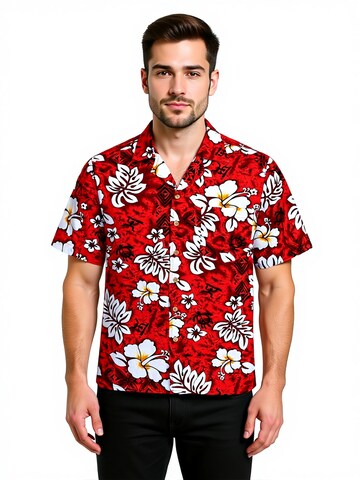 Hawaiihemdshop.de Regular fit Overhemd 'Classic Flowers' in Rood