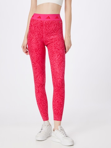 ADIDAS PERFORMANCE Skinny Workout Pants 'Techfit Pixeled Camo' in Pink: front