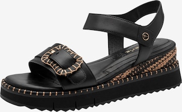 Tamaris Sandal 'Sandalen mit Keilabsatz aus Leder' in Black: front