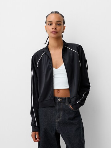 Bershka Sweat jacket in Black: front