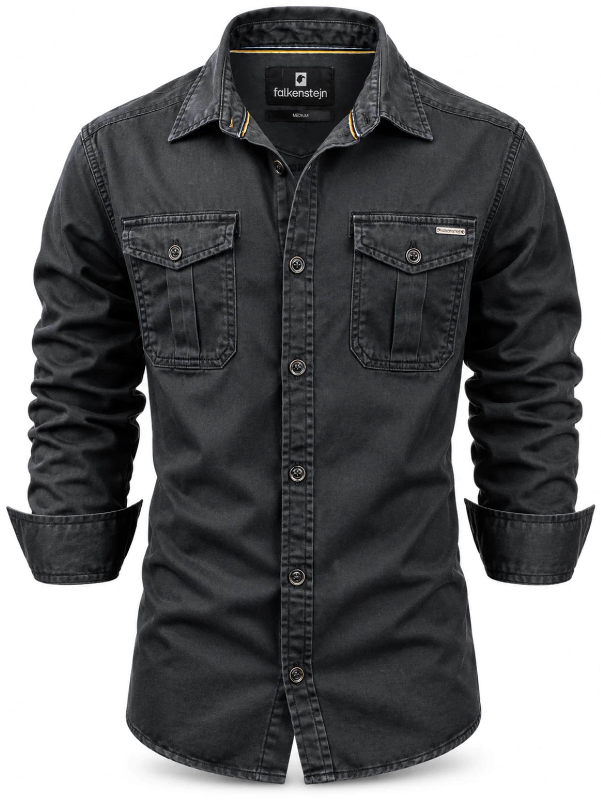 FALKENSTEJN Regular fit Button Up Shirt 'FALKENSTEJN Riccaldo Herren-Hemd' in Black: front