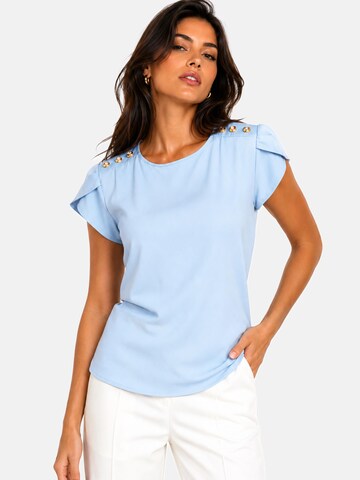 REGINA FASHION Blouse 'Short Sleeve Blouse with Decorative Shoulder Buttons' in Blue: front