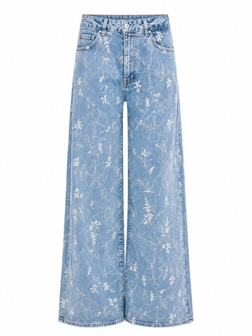 IT'S BASIC Wide leg Jeans 'PRINTED PALAZZO MID RISE JEANS' in Blauw: voorkant