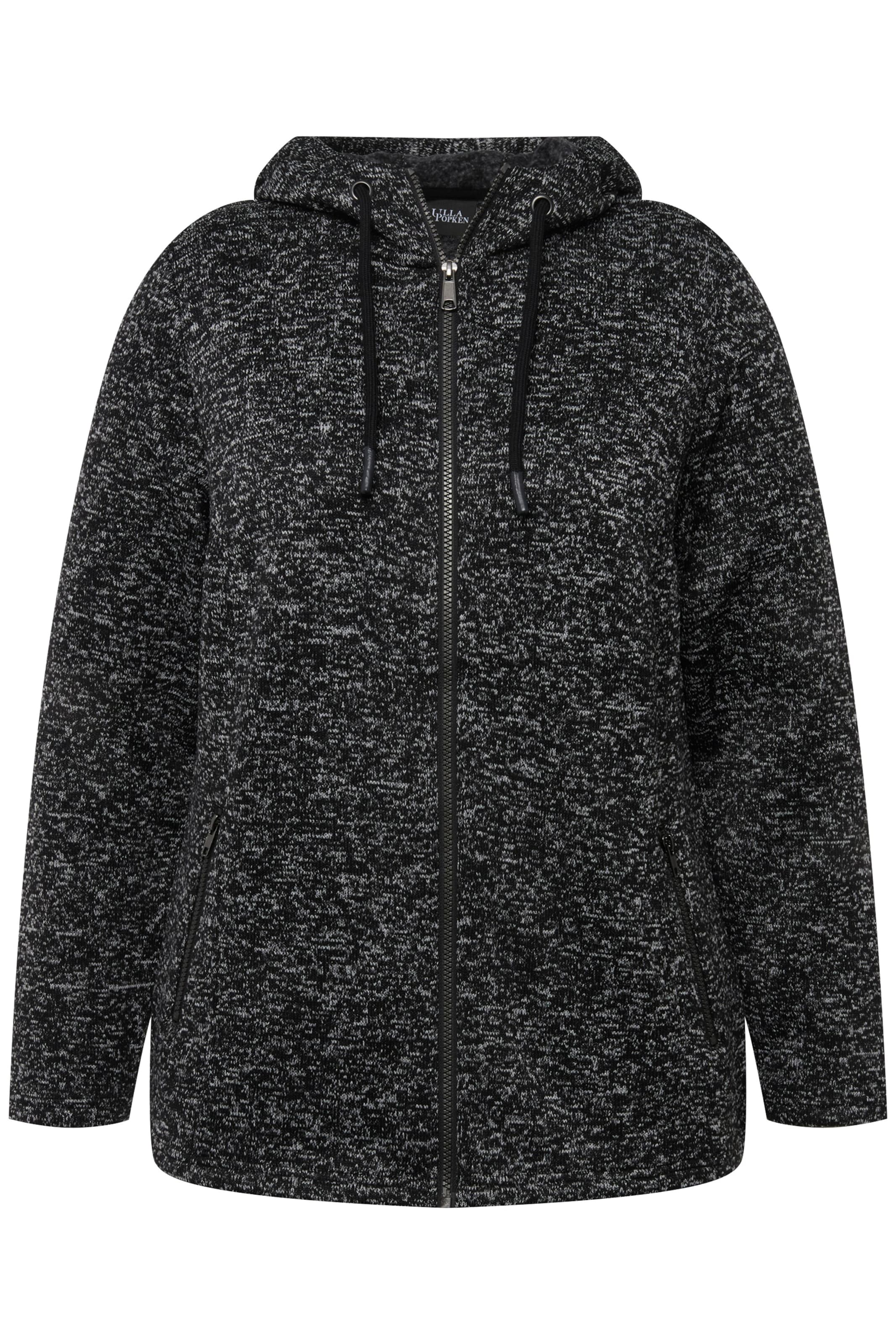 Ulla Popken Zip-Up Hoodie in Black: front