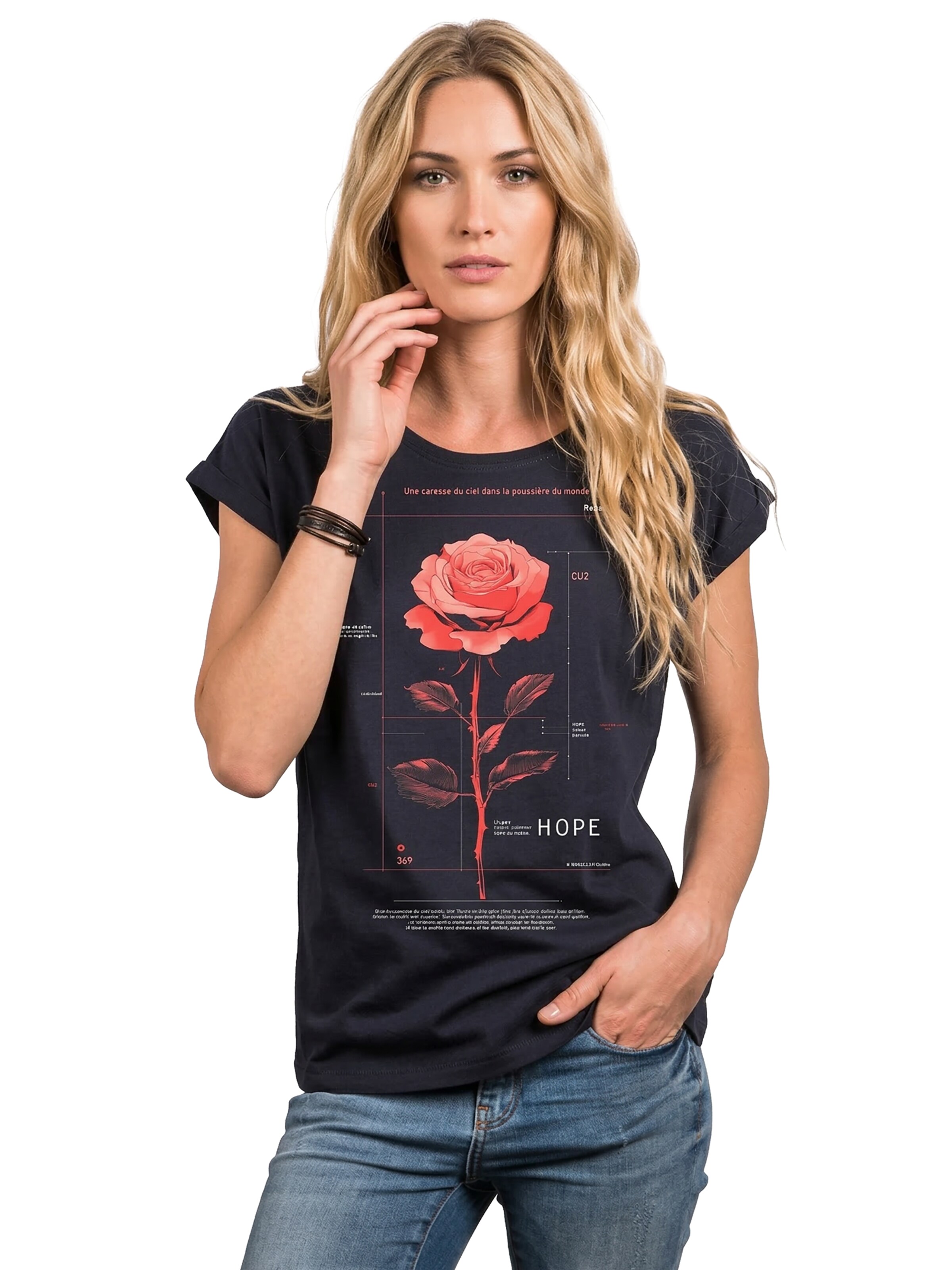 MAKAYA Shirt 'Pink Rose' in Blue: front