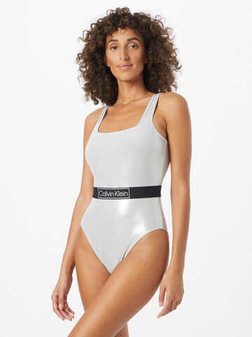 Calvin Klein Swimwear Bralette Swimsuit in Grey: front