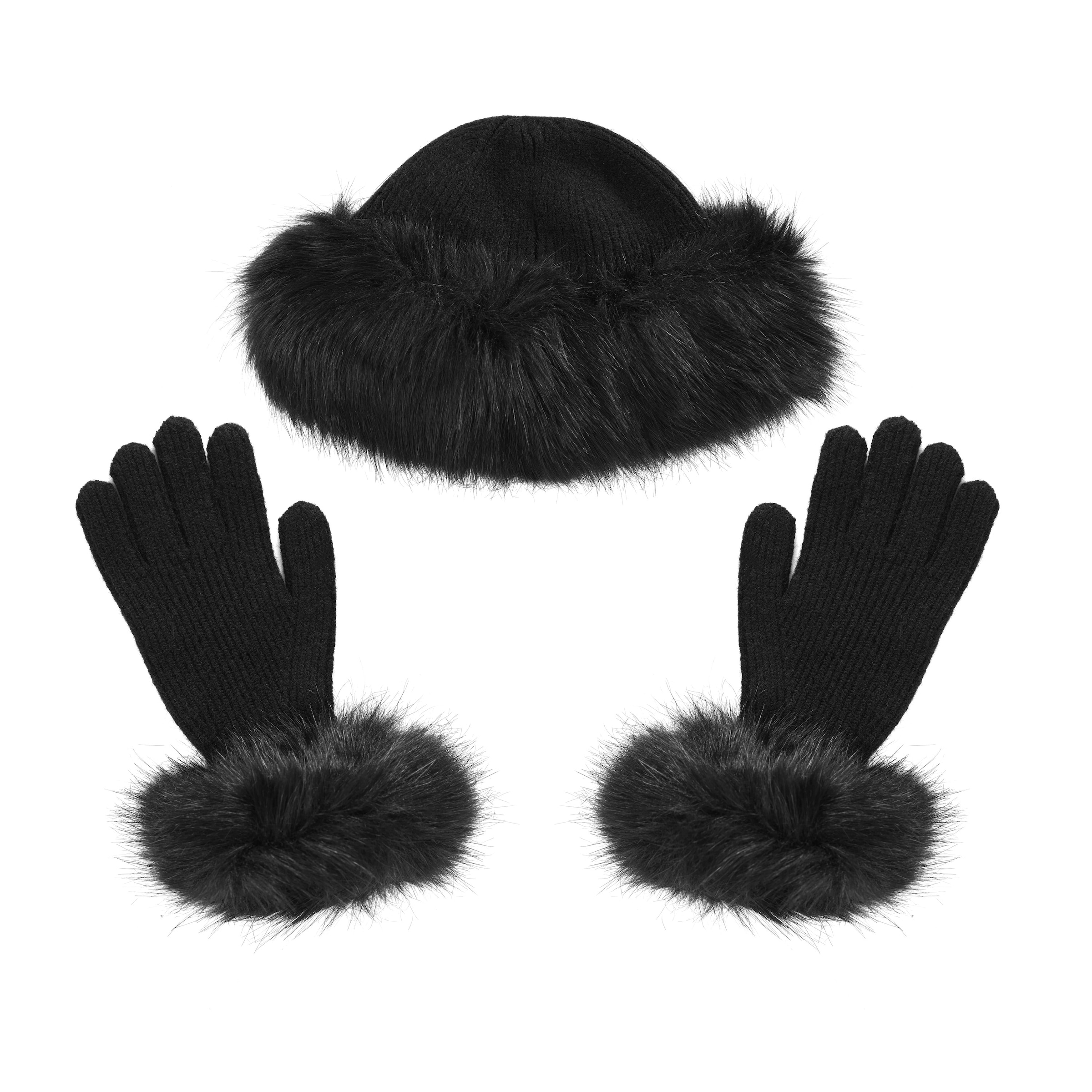 South Beach Set: Mütze und Handschuhe in Schwarz: Vorderseite