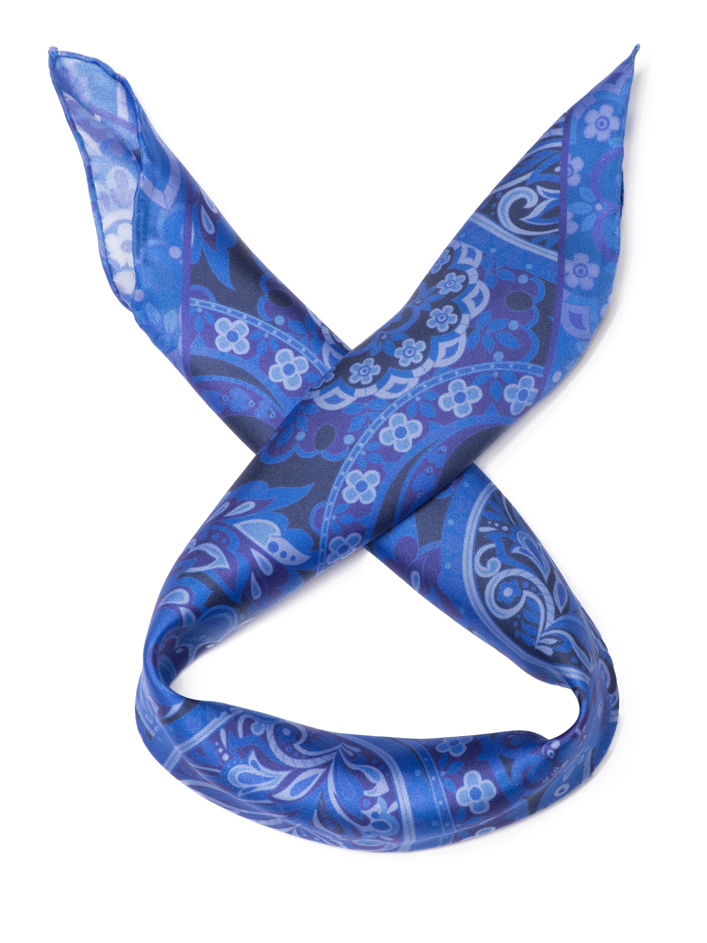 MayTree - Chal 'Herrenseidentuch Paisley mit Rand in Indigo' en azul