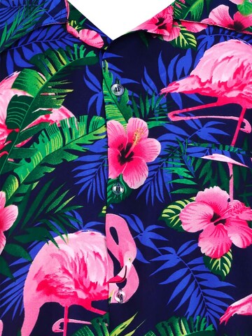 King Kameha Shirt 'Flamingo Flowers' in Blau