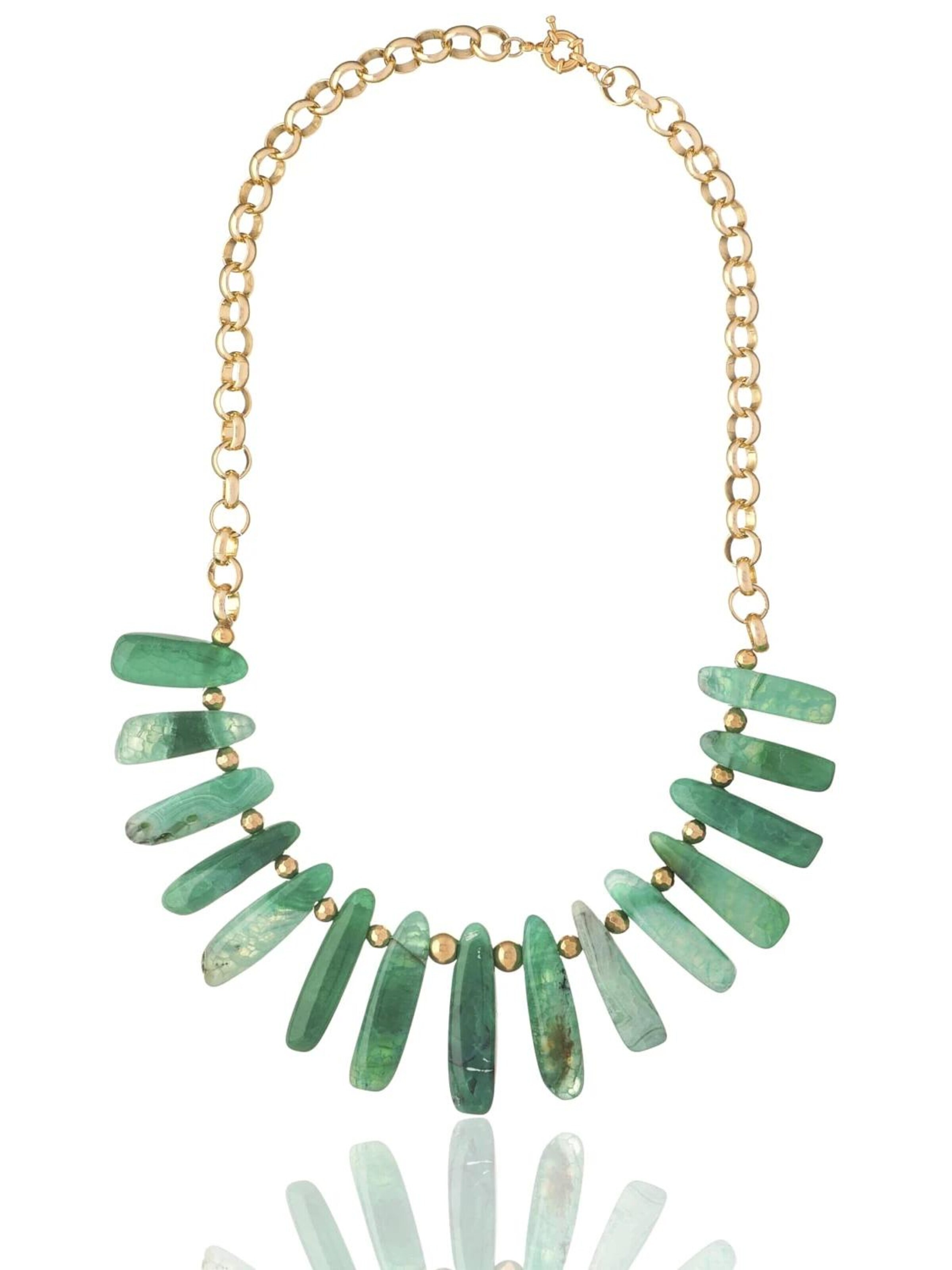 THE GEM STORIES JEWELRY Αλυσίδα 'Green Agate Sticks Necklace' σε 50 - 55cm σε πράσινο, Άποψη προϊόντος