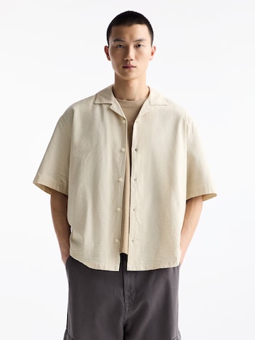 Pull&Bear Comfort fit Button Up Shirt in Beige: front