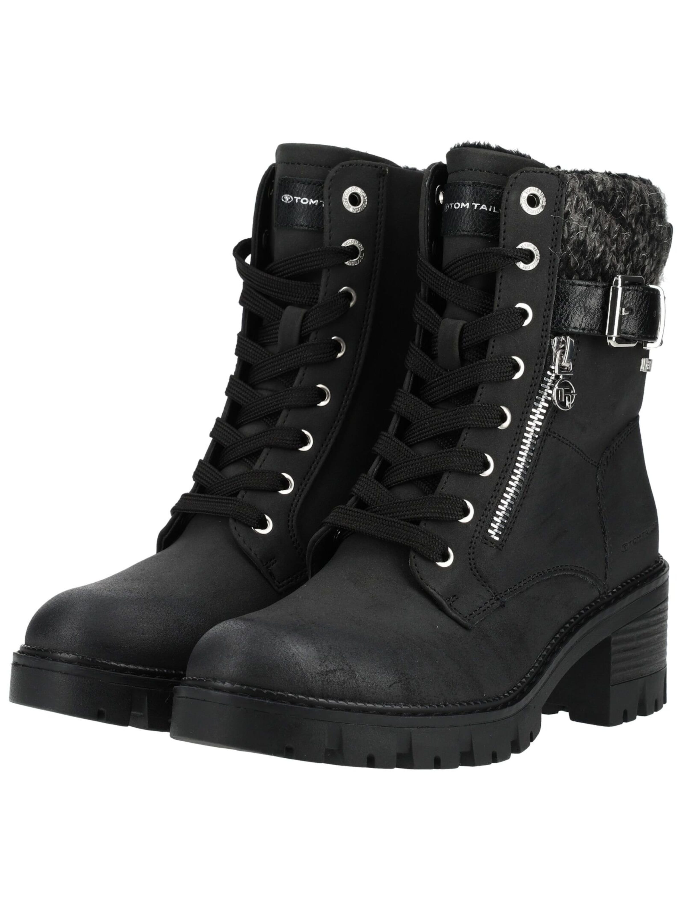 TOM TAILOR Schnürstiefelette in Schwarz